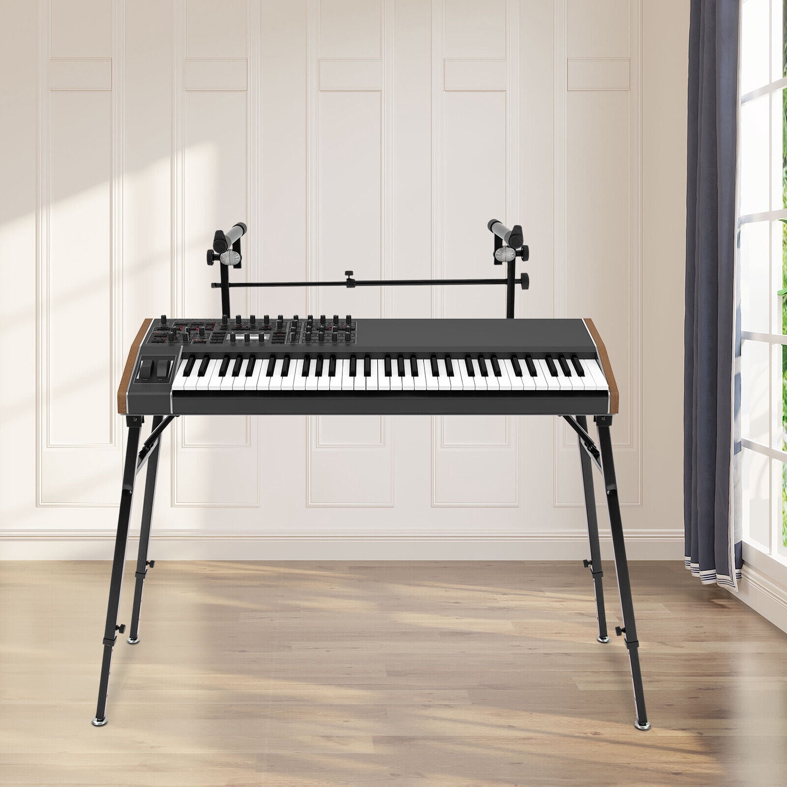 Adjustable Piano Keyboard Stand, 2-Tier Electric Piano Stand Music Stand for Kids & Adults Musical Keyboard Table DJ Workstation Stand Black