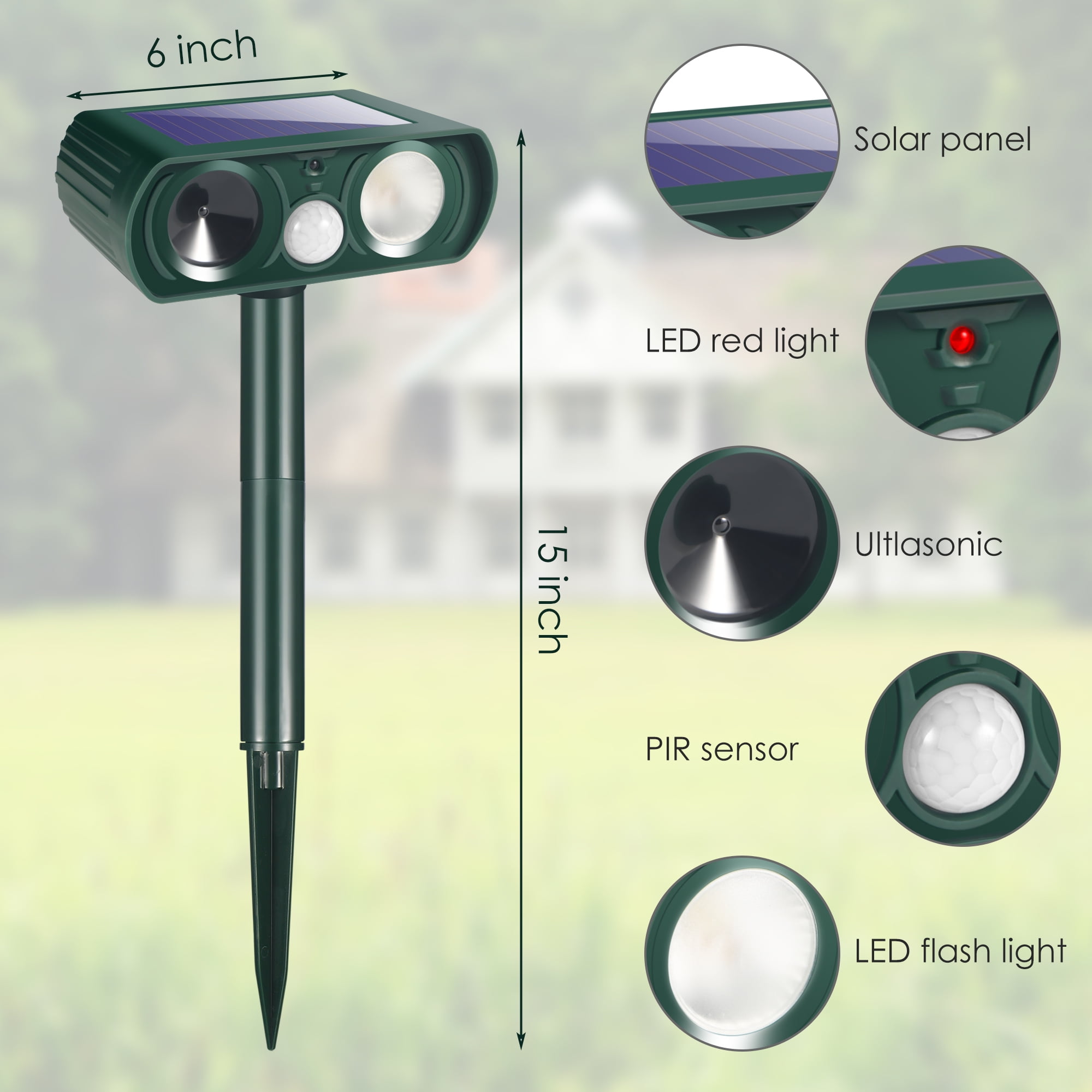 Onemayship 2Pack Upgraded Solar Animal Repellent - Waterproof Outdoor Ultrasonic Pest Deterrent Device to Keep Deer, Cat, Dog, Raccoon