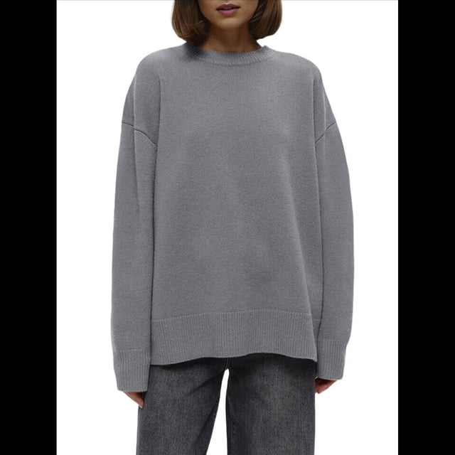 Suéter de Punto de Color Liso, Holgado, Cálido y para Mujer, para Otoño e Invierno Gris S
