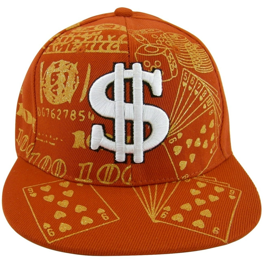 BVE Sports Novelties Dollar Sign Men's Adjustable Snapback Baseball Cap with Bling (Red