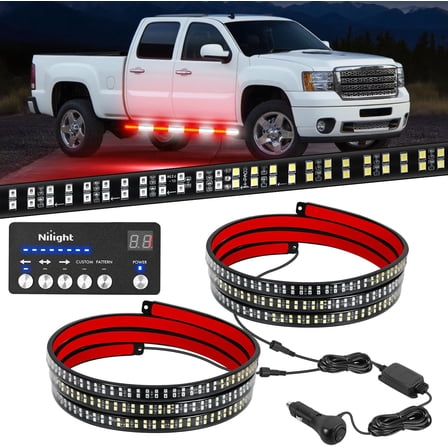 Nilight 2PCS 70 Inch LED Running Board Lights with Control Panel, Red White Flexible Side Lighting for Work Trucks