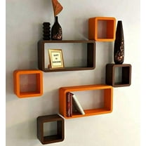 NAUTICALMARTUS BY Decoration Shelf Rack(set of 6) Beautiful Wall Shelves/Book Shelf/Floating Shelves Wall Hanging-Home Decor-Wooden Shelves (Orange & Brown)