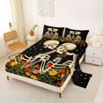 thumbnail image 2 of Castle Fairy Floral Skeleton Couple Bed Sheets 4-Piece,Romantic Gothic Valentine Full Size Sheets,Cream Black,1 Fitted Sheet,1 Flat Sheet and 2 Pillowcases, 2 of 6