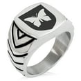 thumbnail image 1 of Stainless Steel Butterfly Free Spirit Coat of Arms Shield Chevron Pattern Biker Style Polished Ring, 1 of 1