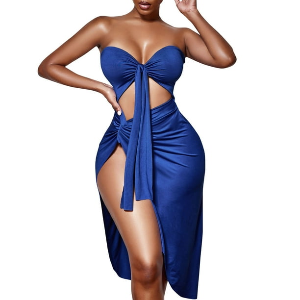 Vestido de mujer Irfora Vestido ajustado de mujer Vestido sin mangas de tubo ahuecado Vestido con abertura frontal atada para clubes de fiesta Irfora Vestido de mujer