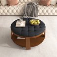 thumbnail image 5 of Modern Large Round Ottoman Coffee Table 2-Tier Oversized Button Tufted Ottoman with Wood Shelf Storage Upholstered Coffee Table for Living Room Footrest Ottoman with wheel, waterproof Linen, 5 of 50
