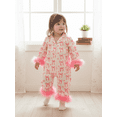 thumbnail image 6 of BemeyourBBs Newborn Baby Girl Silk Satin Pajamas Christmas Valentines Outfit Bow Print Romper Pjs Long Sleeve Feather Trim Button Down One-Piece Sleepwear Jumpsuit, 6 of 9