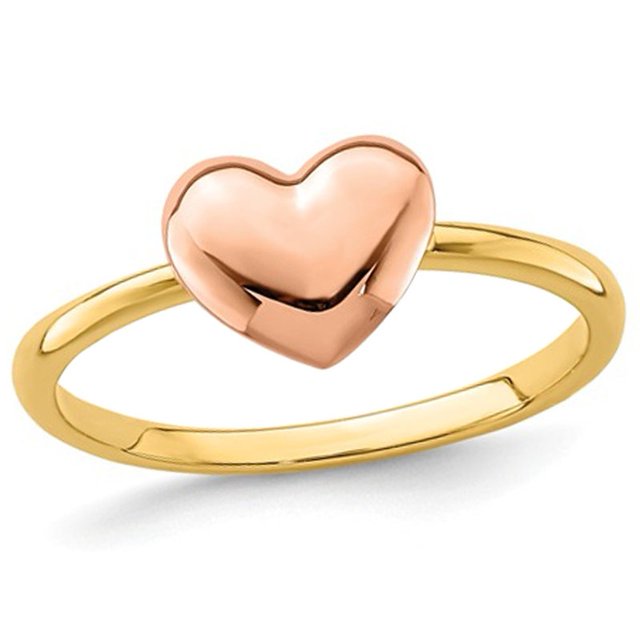 14K Rose Pink and Yellow Gold Polished Heart Ring