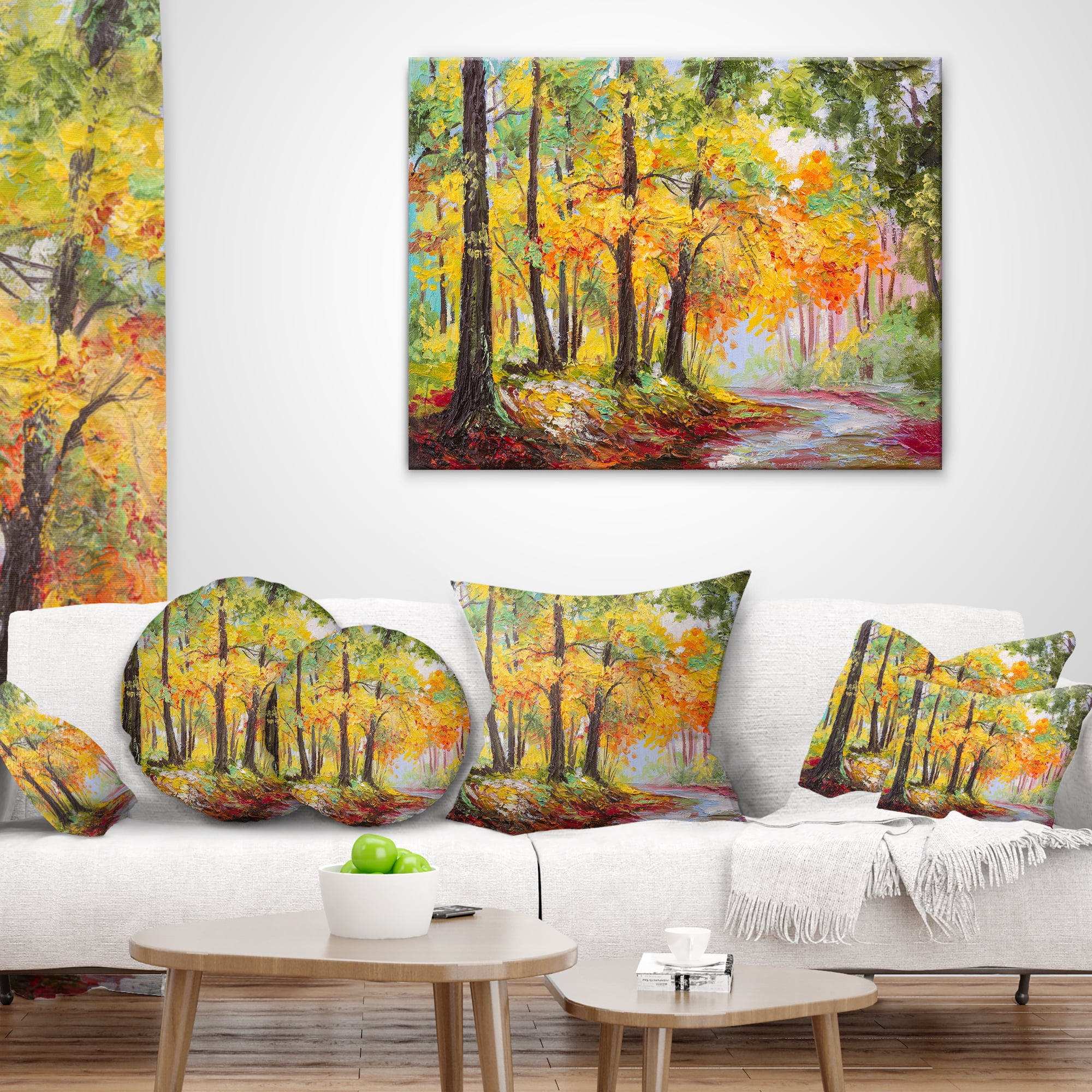 Designart Colorful Autumn Forest - Landscape Printed Throw Pillow - 18x18