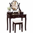 thumbnail image 5 of Makeup Vanity Table Set with 360° Rotatable Oval Mirror, 5 Drawers, Dressing Table with Padded Stool for Bedroom,Coffee, 5 of 9
