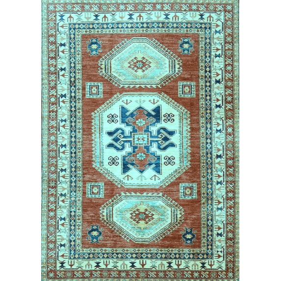 Ahgly Company Indoor Rectangle Geometric Light Blue Traditional Area Rugs, 3' x 5'
