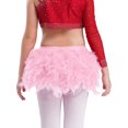 thumbnail image 5 of Raenseen Kids Girls Shiny Dance Crop Top and Feather Briefs Skirt Sparkly 2 Piece Jazz Ballet Gym Dance Outfit Pink 12, 5 of 7