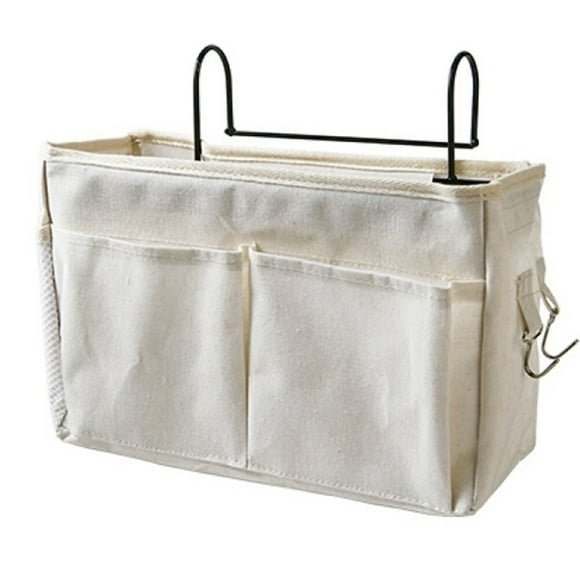 KAKOWELY bedside storage bag Bedside Hanging Organizer Storage Bag Multifunction Sundries Organizer Book Storage Pouch for Dorm Baby Bed (White)11.81"X7.48"X4.33"