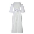 thumbnail image 4 of Women's Fashion Jumpsuit Off Shoulder Wrapped Chest Loose Half Sleeve Baggy Wide Leg Drawstring Rompers (XXL, White), 4 of 6