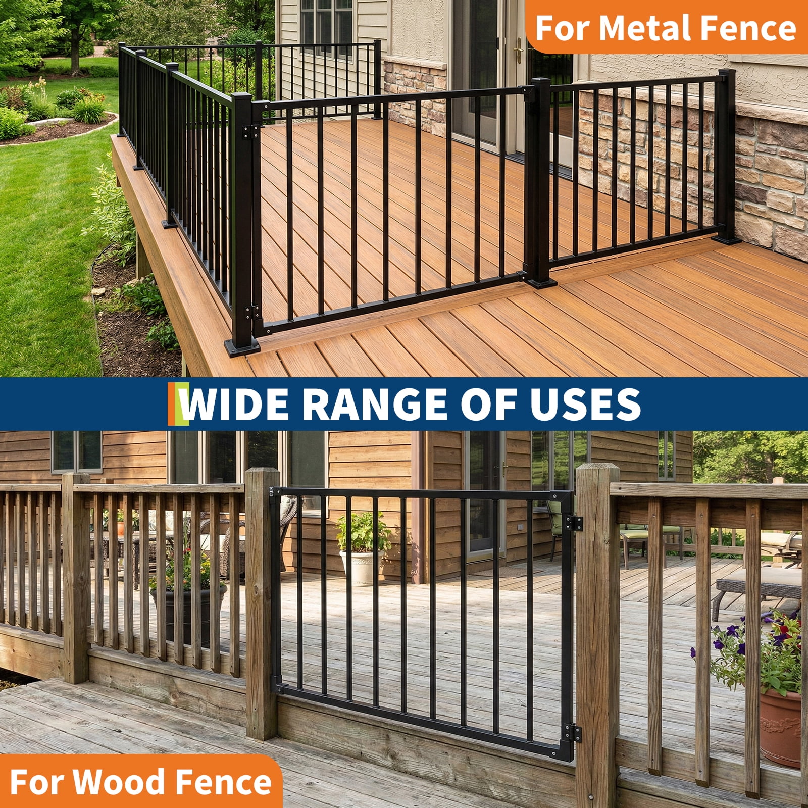 Huisuilinss Deck Fence Gate Outdoor,Metal Gate,Adjustable Deck Gate (Up To 48" Wide) With Hinges & Latch Included,Outdoor Gate For Yard Porch Stairs Garden Patio