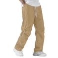thumbnail image 2 of Mifsaly Lightweight Pants Men Elastic Waist Drawstring Track Pants Breathable Quick Dry Running Training Open Bottoms with Pockets Khaki,S, 2 of 9