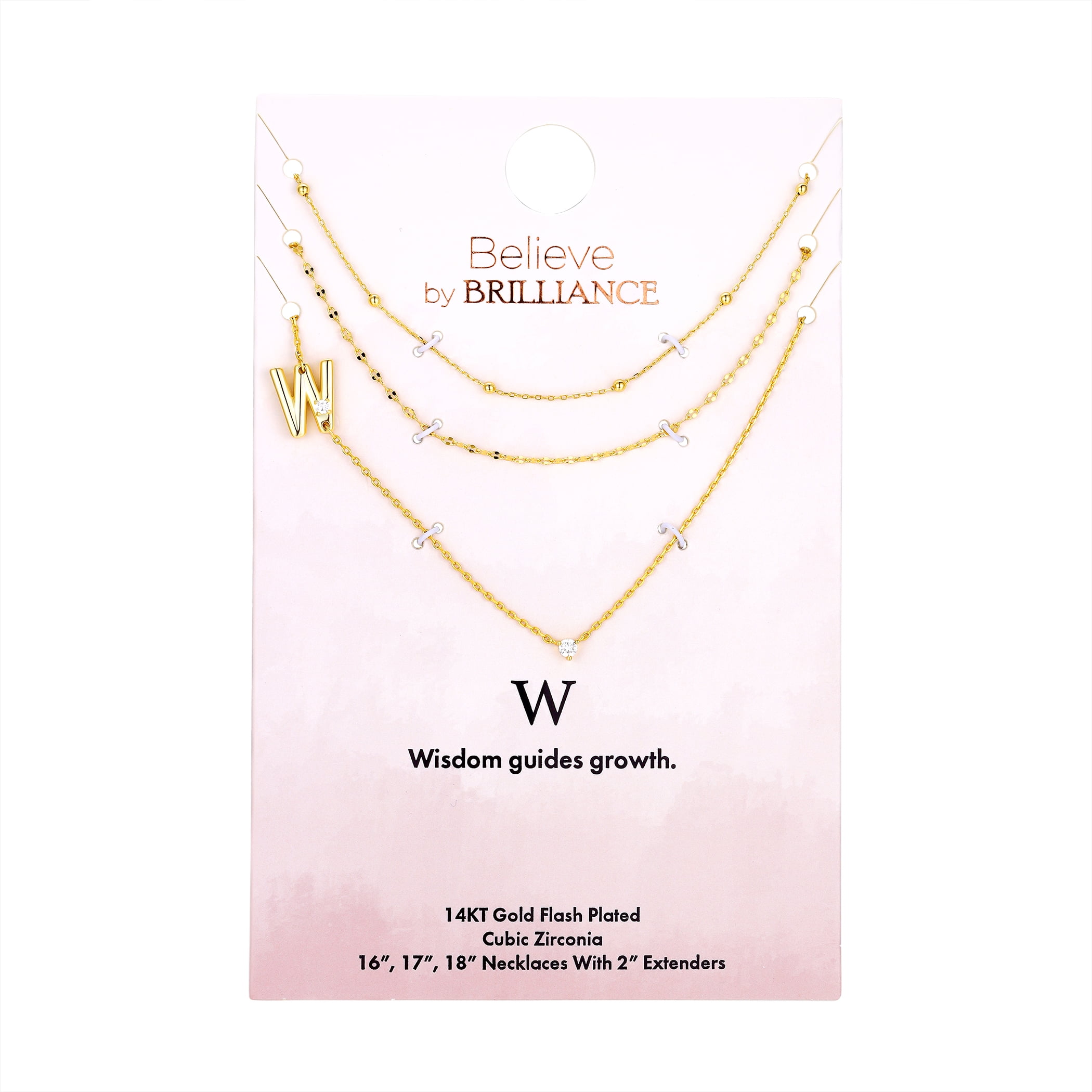 Believe by Brilliance W Triple Chain Initial Necklace Set in 14KT Gold Flash Plated Brass
