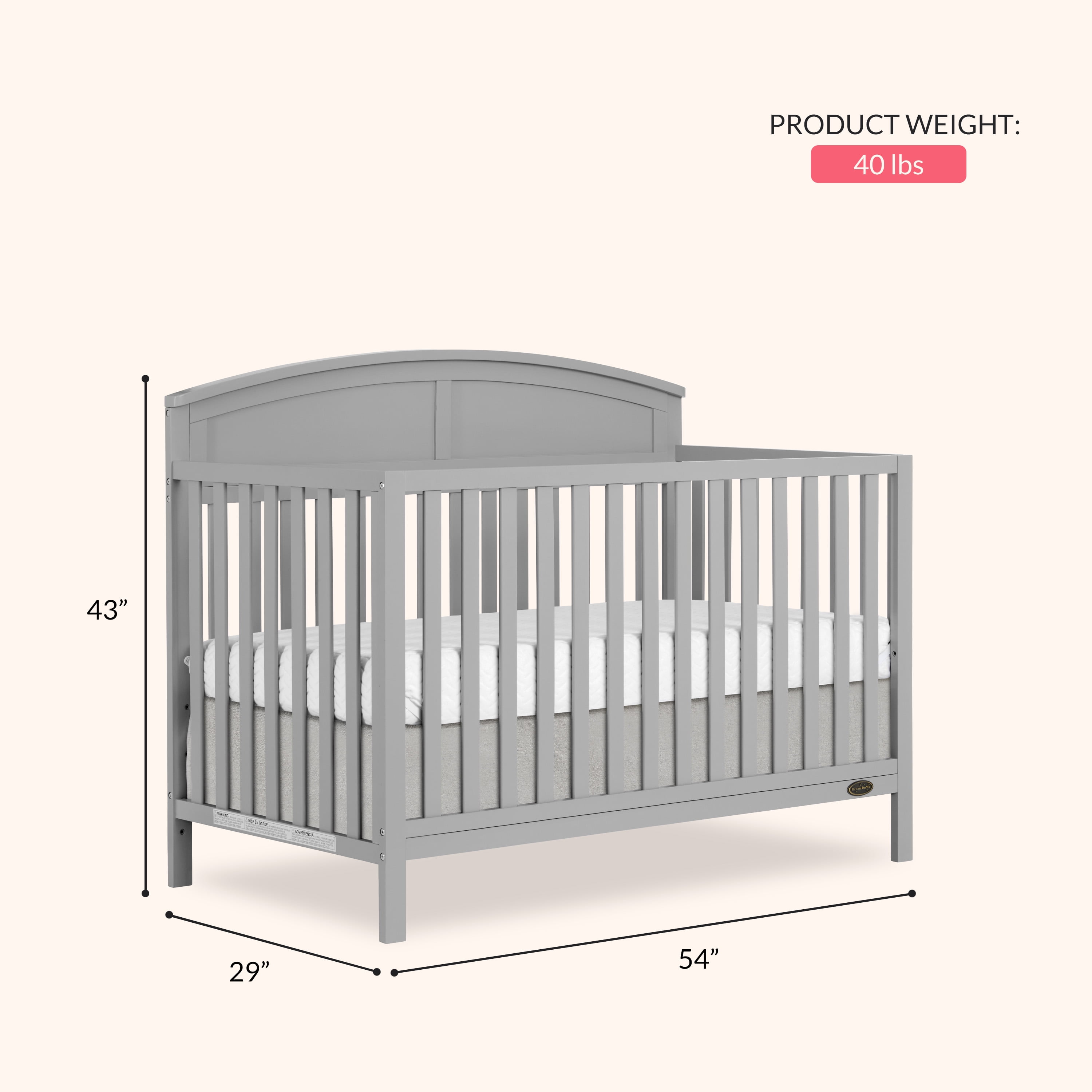 Dream On Me Storybrooke 5 in 1 Convertible Crib, Pebble Gray