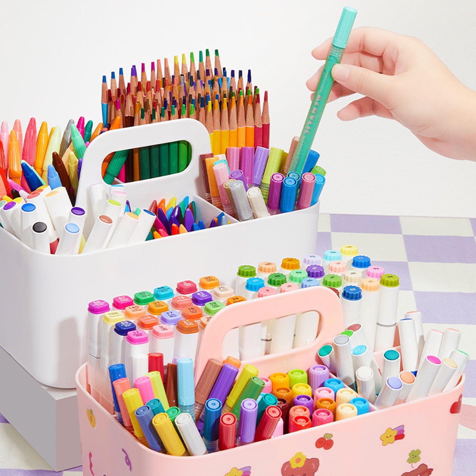 Large Capacity Desktop Stationary with Handle Watercolor Marker Caddies Art Supply Storage Holder