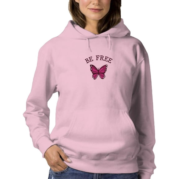 Smartprints Womens Graphic Hoodie Light Pink - Be Free, Butterfly! Cotton Blend Regular Fit