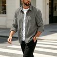 thumbnail image 6 of Loose Fit Button Up Shirt Jacket For Men, Solid Lapel Long Sleeve Casual Top, Fall Daily Layering Pocket Shacket, 6 of 7
