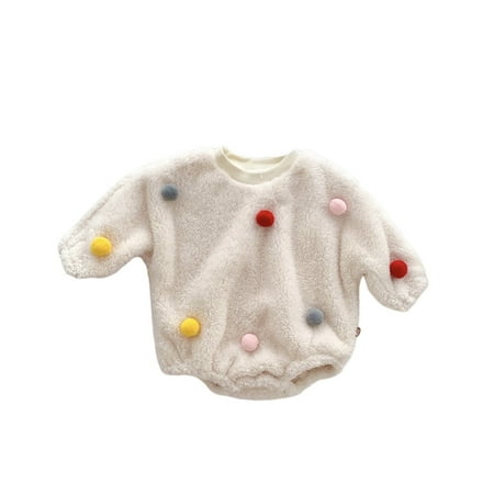 

XINSHIDE Infant Newborn Baby Girls Pompom Fleece Flannel Long Sleeve Romper Outfit Clothes Baby Clothing