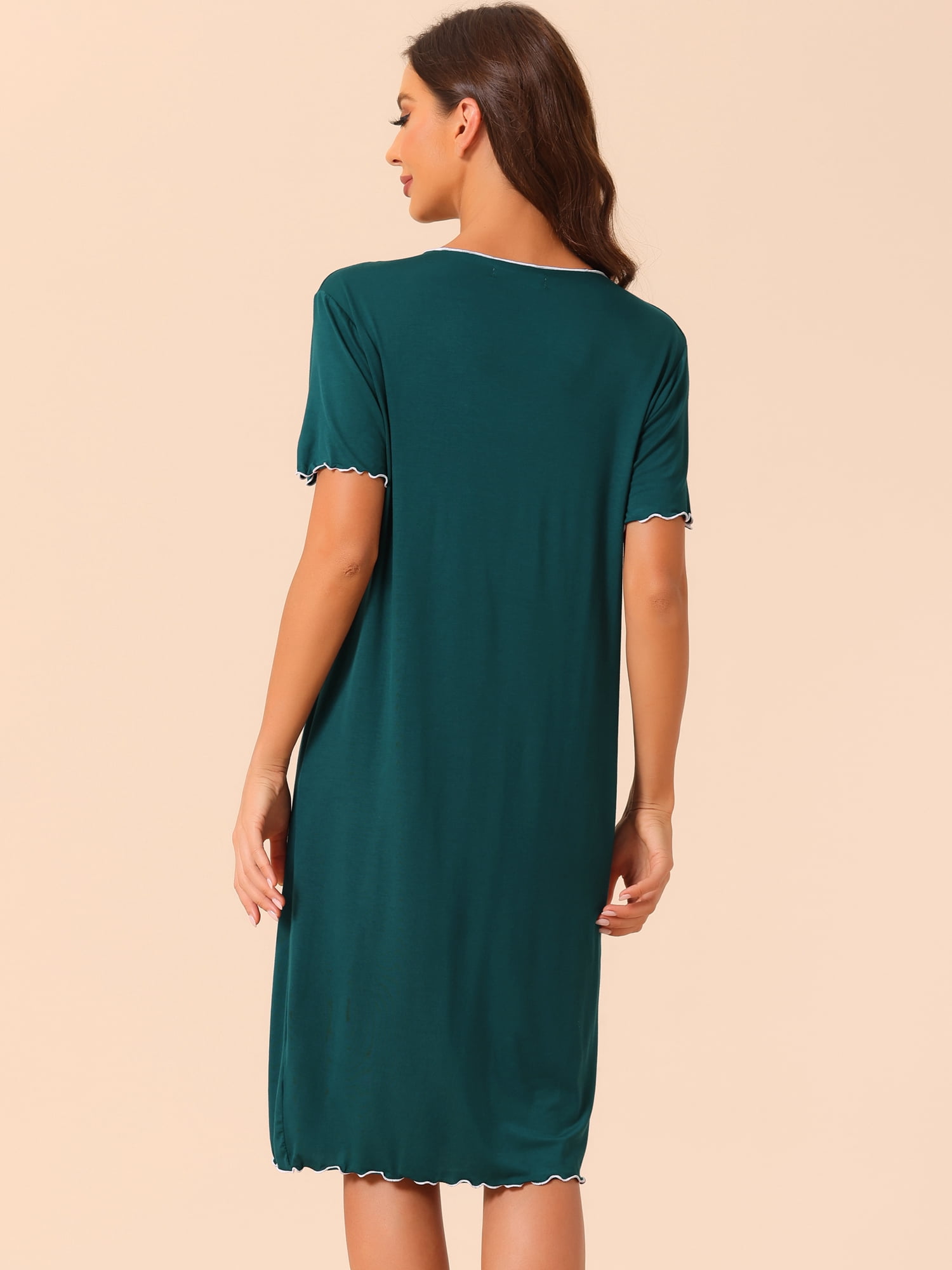 DARING DIVA Women's Ruffled V Neck Short Sleeve Sleepshirt Pajama Nightgown S Green