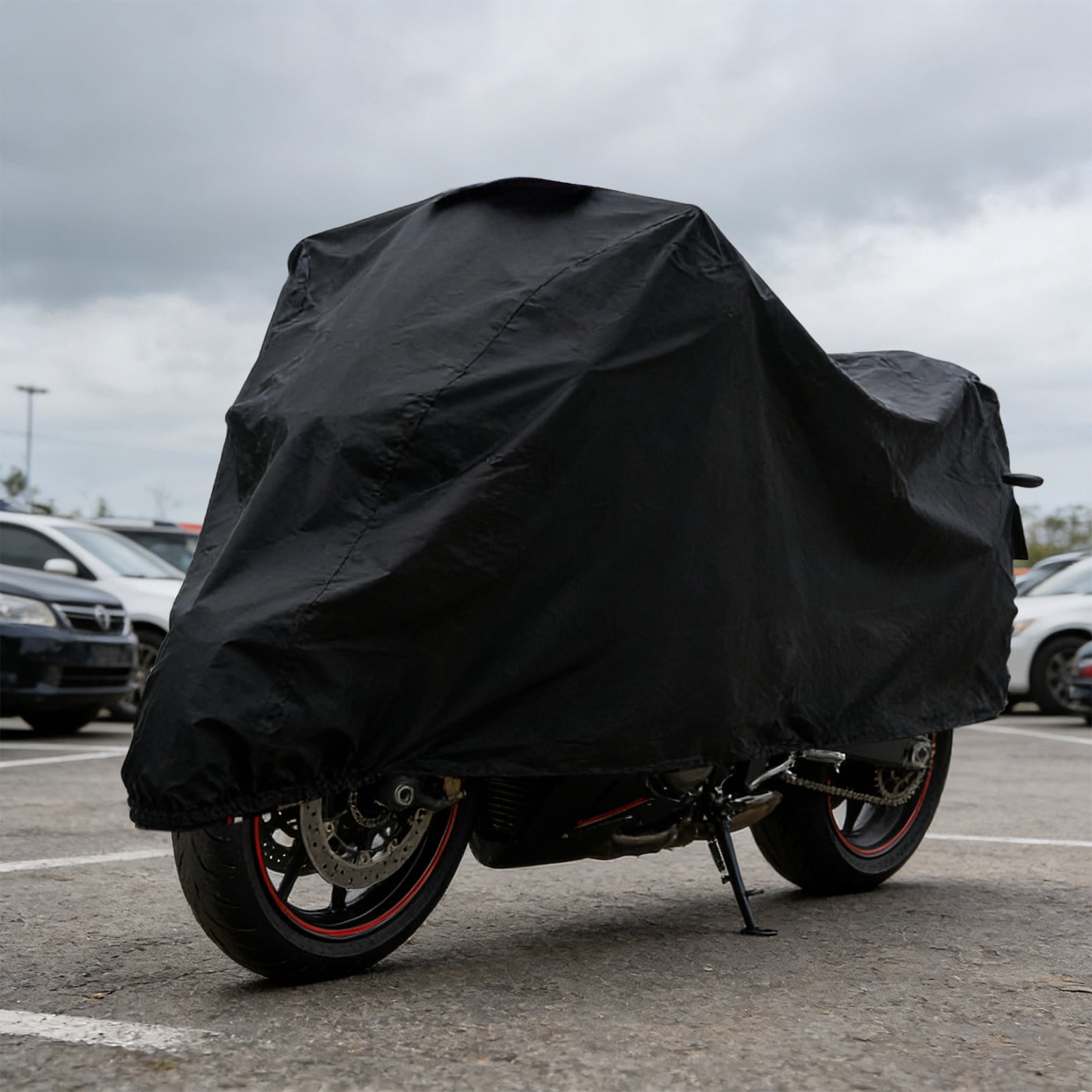 RuiJiao Lightweight Durable Motorcycle Bike Cover Waterproof Sunproof Universal Fit Polyester Black for Outdoor Indoor Vehicle Protection