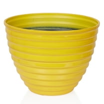 Alpine Corporation 12" Yellow Ribbed Plastic Planter