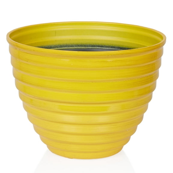 Alpine Corporation 12" Yellow Ribbed Plastic Planter