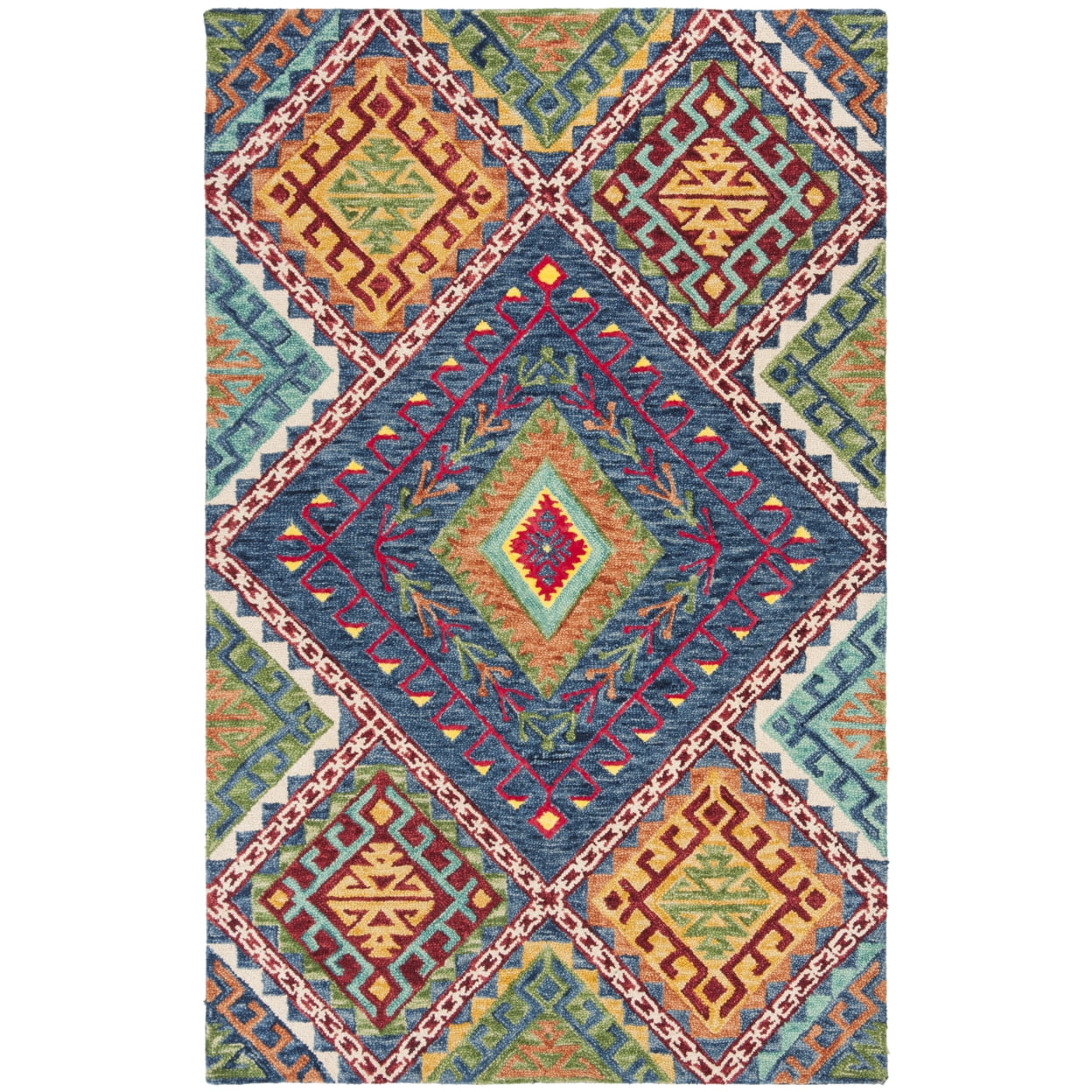SAFAVIEH Aspen Mia Geometric Diamonds Wool Area Rug, Blue/Multi, 6' x 9'