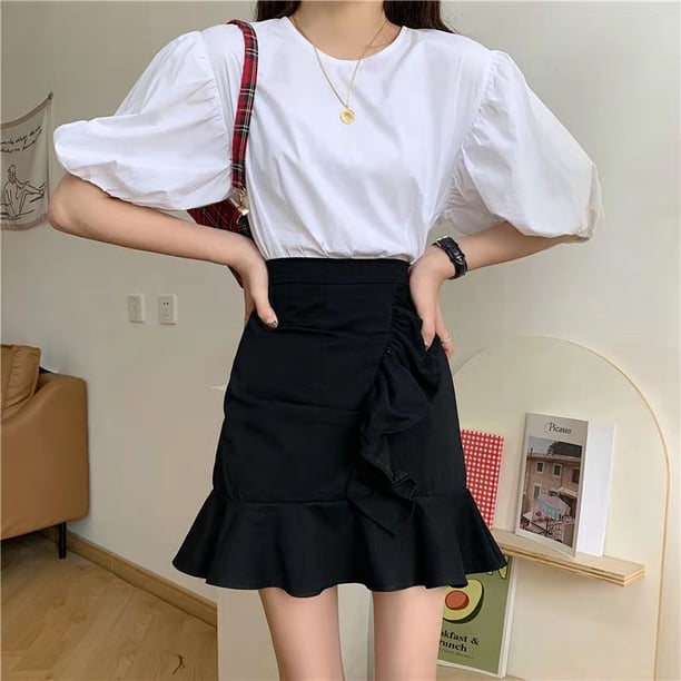 VISgogo, falda corta informal para mujer, moda de Color sólido, cintura alta, volantes, faldas acampanadas, ropa de calle VISgogo moda