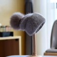 thumbnail image 1 of Gorro de angora para mujer, gorro de invierno tejido con pompón de piel auténtica, accesorio cálido para esquiar al aire libre, de lujo, para otoño, 1 of 5