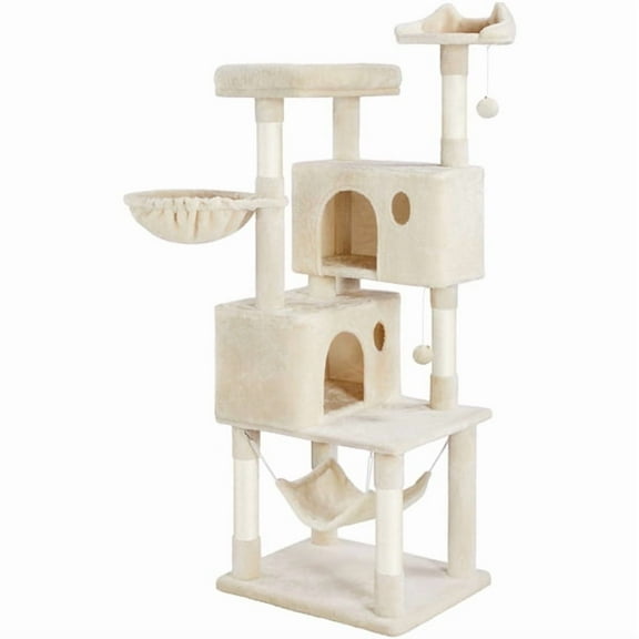 Yaheetech 64.5in Multi-level Large Cat Tree Condo Tower with Hammock Scratching Posts & Hammock, Beige