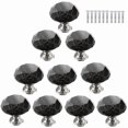 thumbnail image 1 of 10 x Handle Cupboard Door Knob Furniture Drawer Wardrobe, 30mm Diamond Crystal Glass with Screws - Black, 1 of 4