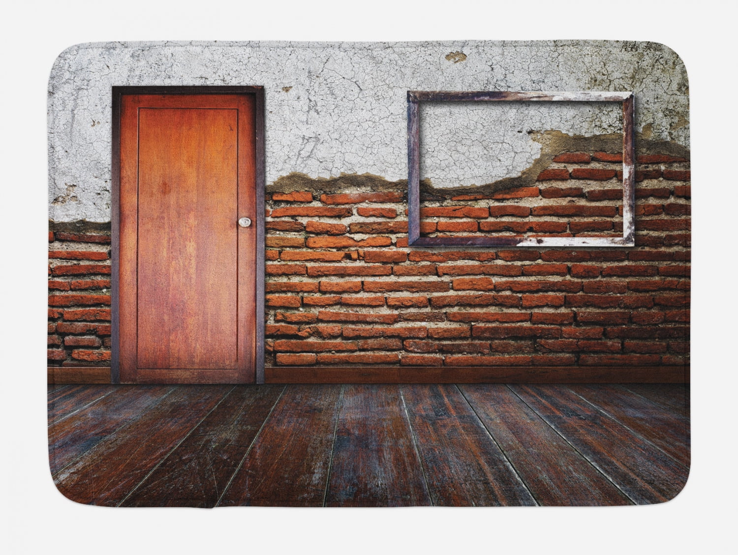 Antique Bath Mat Picture Frame On Damaged Brick Wall Aged Old