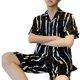 thumbnail image 3 of Ropa de dormir de manga corta para hombre, conjunto de pijamas de verano de 2 uds, agradable a la piel, tacto suave, ropa de noche cómoda, rayas blancas y negras XL, 3 of 8