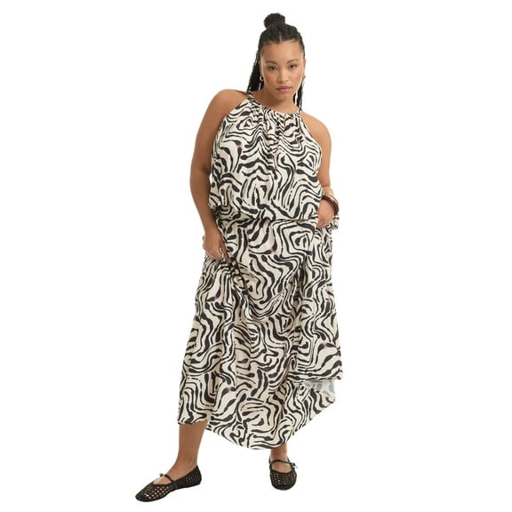 June & Vie Women's Plus Size Patterned Cropped Halter Top