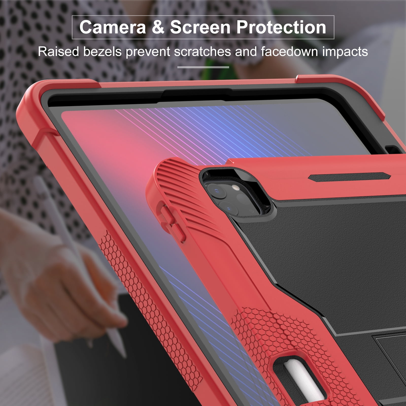 Allytechgroup Rugged Shockproof Case for Apple iPad Pro 13 M4 2024, Dual-Layers Kickstand Anti-Scratch Bumper With Pencil Holder Lightweight Kids Friendly Case Cover for iPad Pro 13" 2024, Red