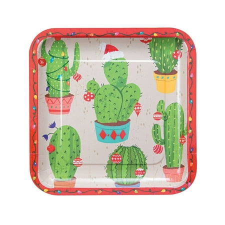 Cactus Dinner - Christmas Cactus Square Paper Dinner Plates