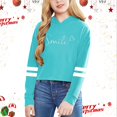 thumbnail image 2 of FYEGRE Casual Daily Girls' Sweatshirt Stylish Girls Long Sleeve Letter Print Solid Color Casual Hooded Top for Everyday Wear Sky Blue 8-9 Years, 2 of 4