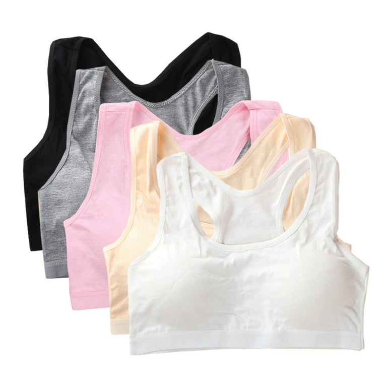 Girls Training Bra 4-Pack Stretch Cotton Crop Cami Bralette, Girls