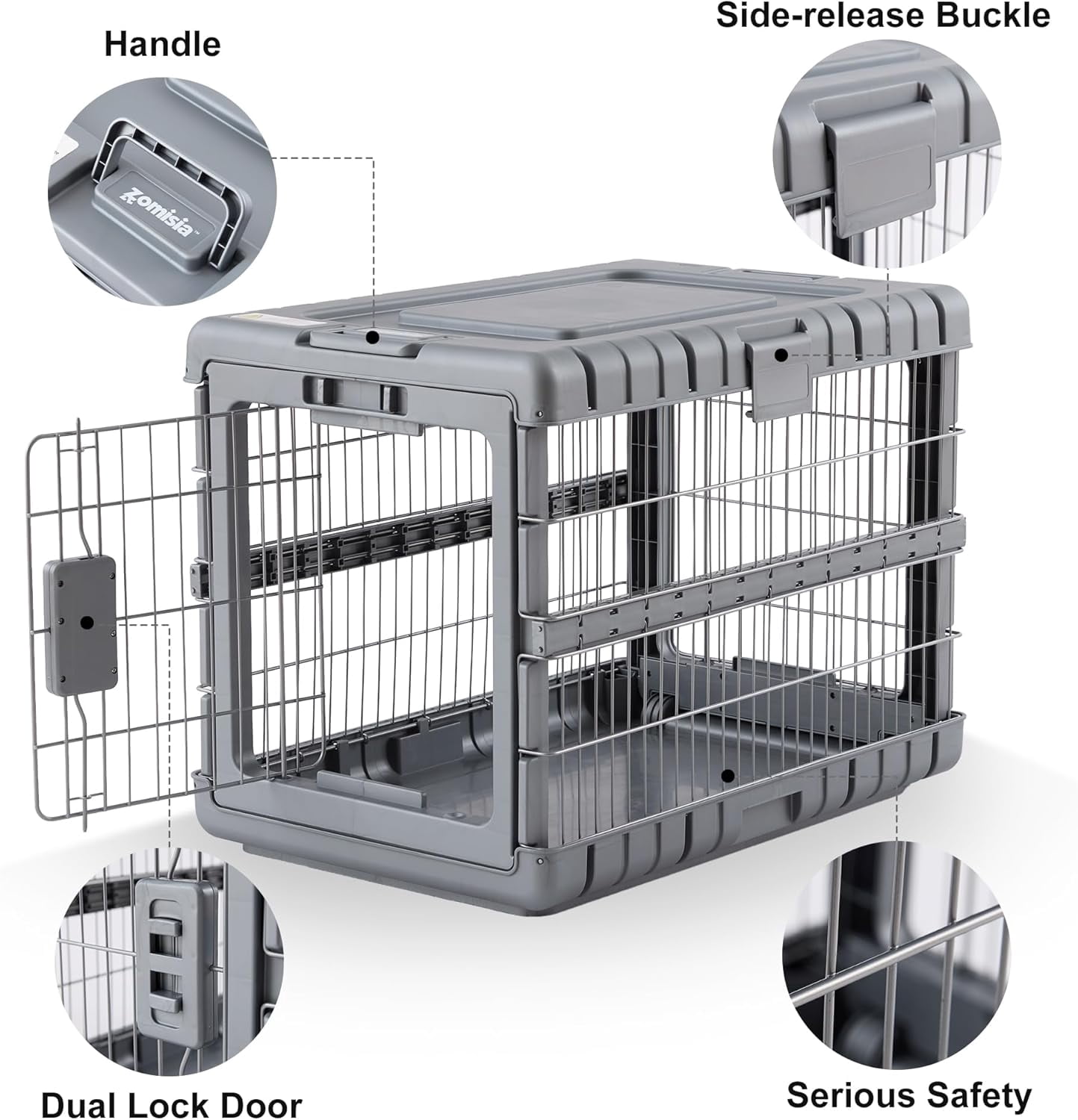 Collapsible Dog Crate for Dogs - 28" L Heavy Duty Dog Kennel No Tools Required with 4 Sides Steel Foldable Cage for Dogs Indoor Furniture, Portable Carrier with 2 Smooth Wheels, Gunmetal