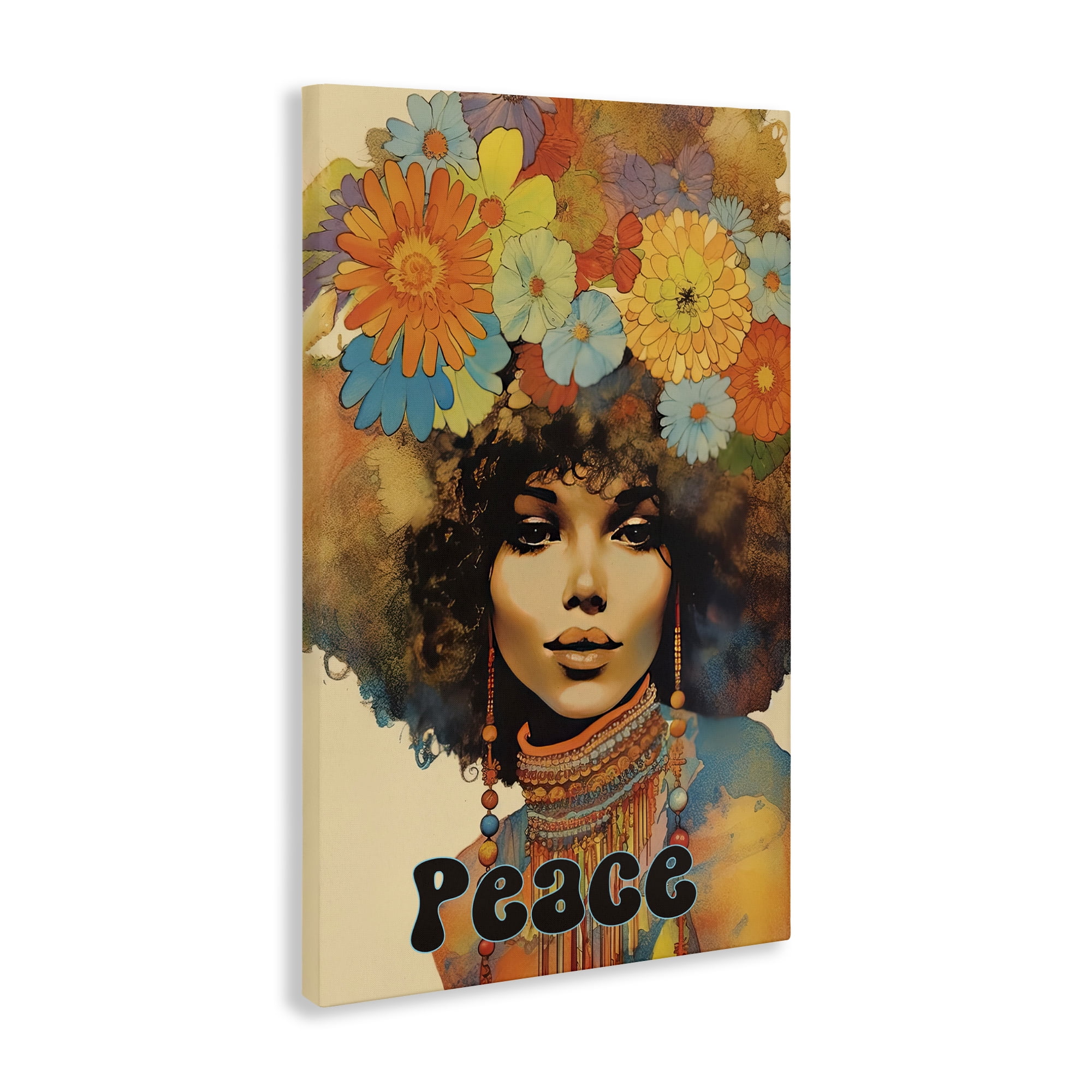 Peace Groovy Afro Girl Canvas Wall Art, design by Sasha