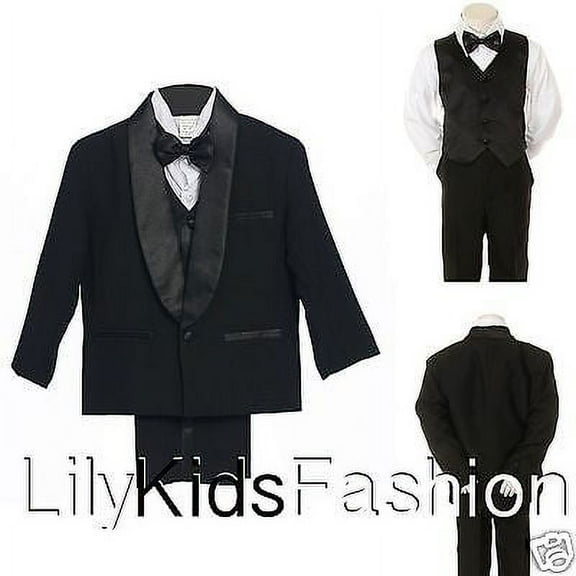 Baby Toddler Boy Classic Wedding Formal Bow Tie Vest Set Tuxedo black Suit S-18