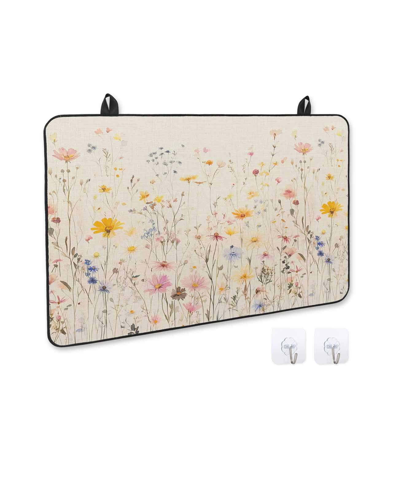 nqOlkjepod Large Induction Cooktop Protector Mat 24"x21", Wildflowers Blossom Stove Top Covers for Electric Stove, Spring Rustic Retro Botanical Stove Burner Cover Mats, Glass Top Stove Cover