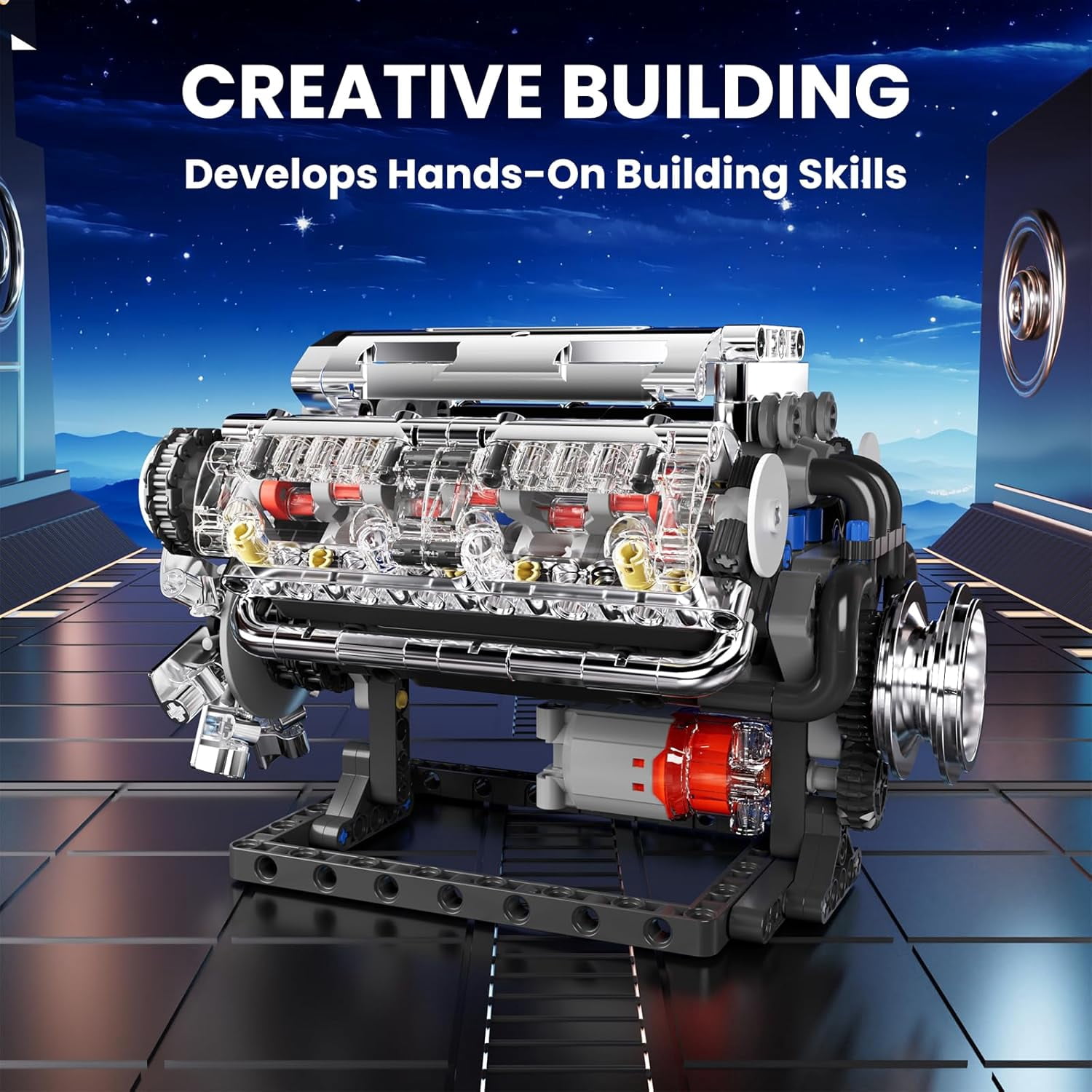 V8 Engine Model Kit Build Your Own STEM Mini V8 Model Engine Building Blocks Sets that Worksfor Adults,535Pcs