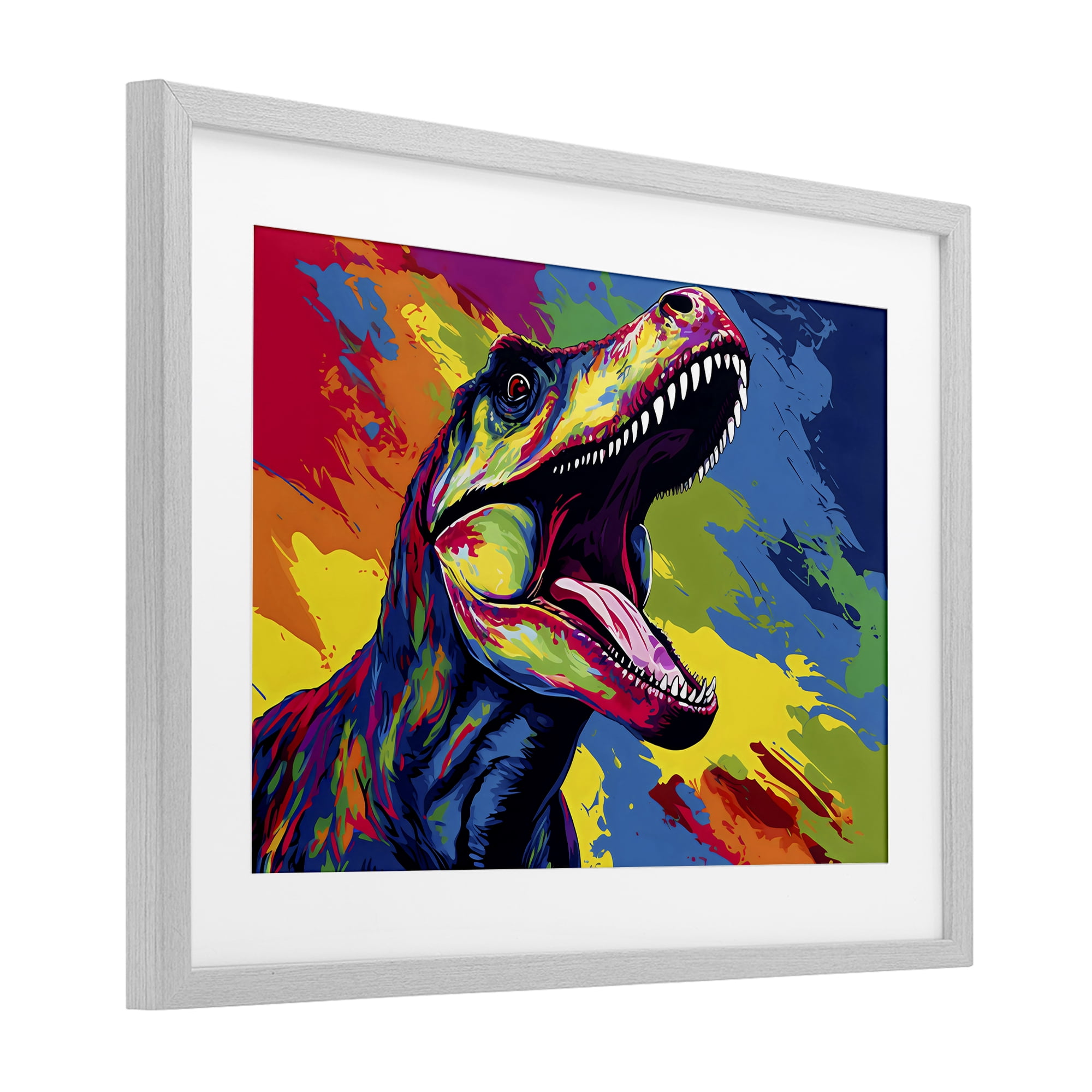 Stupell Industries Brightly Colored Dinosaur Gray Framed Print Under Glass, design by Creative Studio