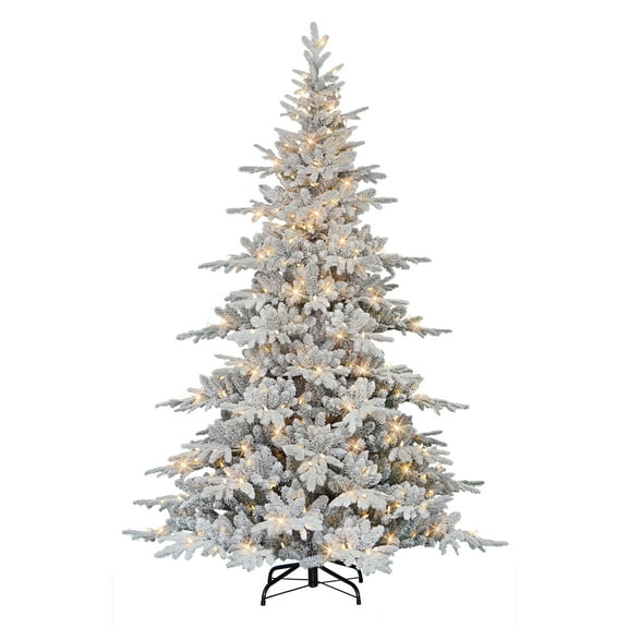 7.5 ft Pre-lit Flocked Utah Fir Artificial Christmas Tree with 500 Dual Color LED Lights Metal Stand Green