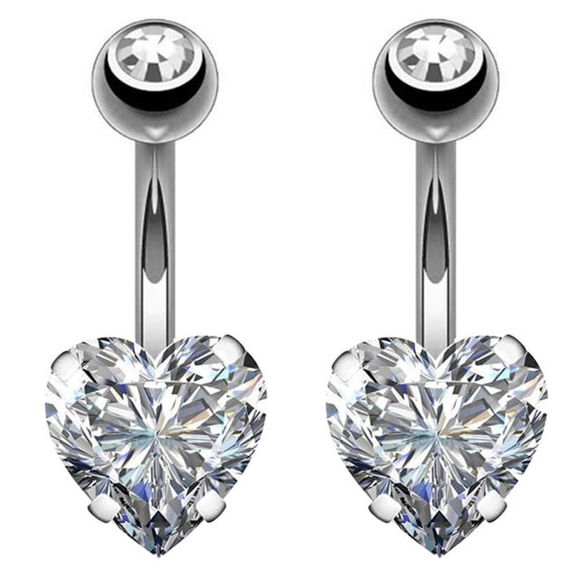 Nuevo piercing para el ombligo de acero inoxidable unisex con incrustaciones de diamantes en forma de corazón
